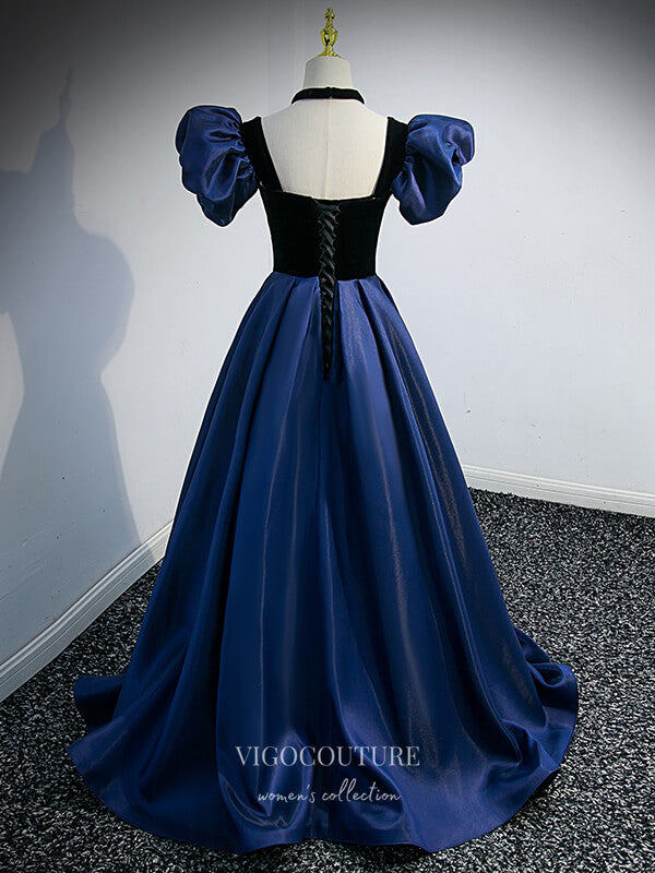 Prom Dress 2025 Blue Satin Prom Dresses Removable Sleeve Formal Dresses 21329-unique elegant Prom Dresses-Blue-US2-vigocouture