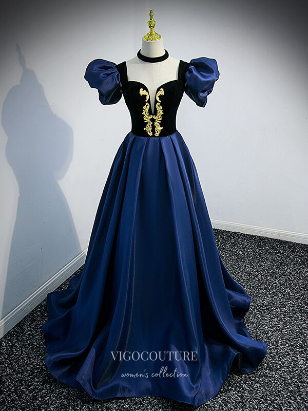 Prom Dress 2025 Blue Satin Prom Dresses Removable Sleeve Formal Dresses 21329-unique elegant Prom Dresses-Blue-US2-vigocouture