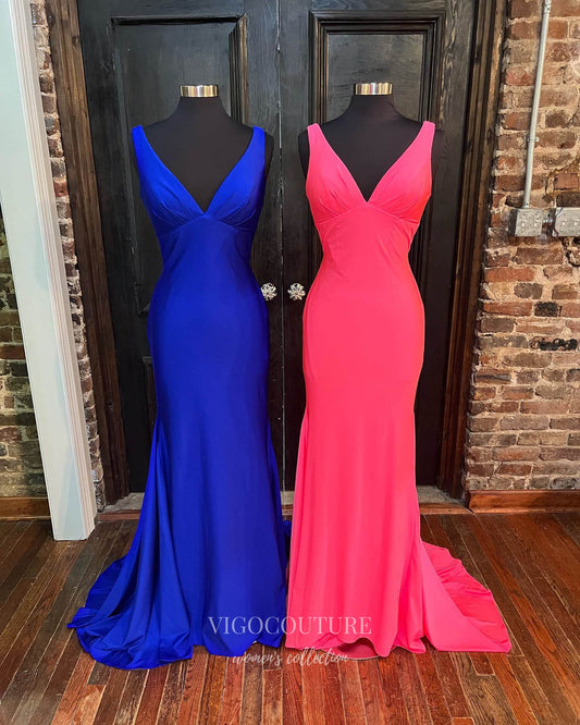 Prom Dress 2025 Blue Satin Prom Dresses V-Neck Mermaid Evening Dress 21907-unique elegant Prom Dresses-Blue-US2-vigocouture