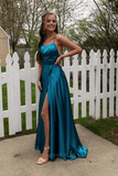 Prom Dress 2025 Blue Satin Prom Dresses with slIT Spaghetti Strap Evening Dress 20923-unique elegant Prom Dresses-Blue-US2-vigocouture