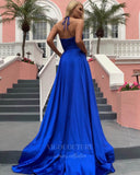 Prom Dress 2025 Blue Satin Prom Dresses with Slit Spaghetti Strap V-Neck Evening Gown 20937-unique elegant Prom Dresses-Blue-US2-vigocouture