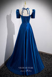 Prom Dress 2025 Blue Satin Puffed Sleeve Formal Dress A-Line Bow-Tie Prom Dresses 21657-unique elegant Prom Dresses-Blue-US2-vigocouture