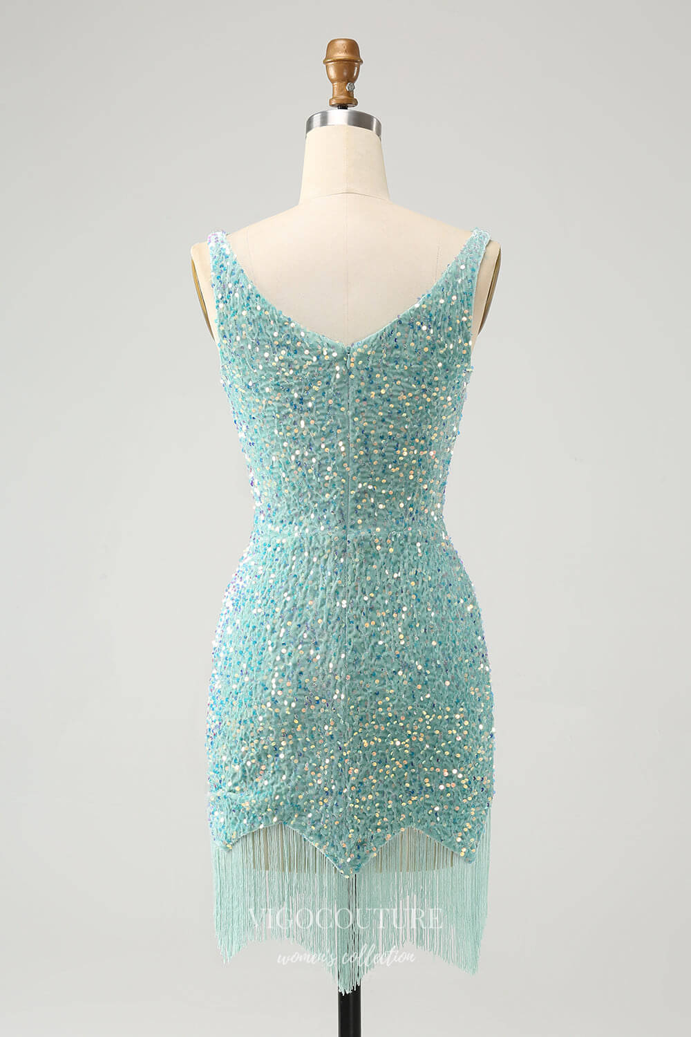 Blue Sequin Homecoming Dresses V-Neck Tassels Bodycon Dress hc353 vigocouture Blue Sequin Homecoming Dresses V-Neck Tassels Bodycon Dress hc353 vigocouture
