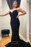 Prom Dress 2025 Blue Sequin Mermaid Prom Dresses Strapless Evening Dress 21835-unique elegant Prom Dresses-Black-US2-vigocouture