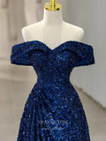 Prom Dress 2025 Blue Sequin Prom Dresses Off the Shoulder Evening Gown 22052-unique elegant Prom Dresses-Blue-Custom Size-vigocouture