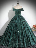 Prom Dresses 2025 to impress Blue Sequin Prom Dresses Off the Shoulder Sparkly Quinceanera Dresses BG025-vigocouture-Green-Custom Size-vigocouture