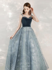 Blue Spaghetti Strap Prom Dress 20693