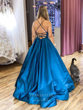 Prom Dress 2025 Blue Spaghetti Strap Prom Dresses Satin A-Line Evening Dress 21750-unique elegant Prom Dresses-Blue-US2-vigocouture