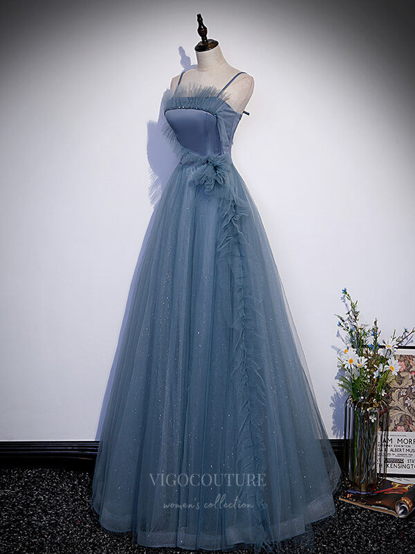 Prom Dress 2025 Blue Spaghetti Strap Sparkly Tulle Prom Dress 20902-unique elegant Prom Dresses-Blue-Custom Size-vigocouture