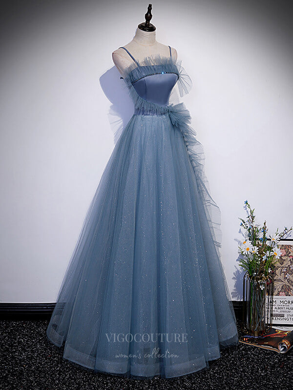 Prom Dress 2025 Blue Spaghetti Strap Sparkly Tulle Prom Dress 20902-unique elegant Prom Dresses-Blue-Custom Size-vigocouture