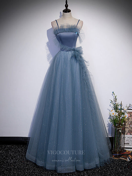 Prom Dress 2025 Blue Spaghetti Strap Sparkly Tulle Prom Dress 20902-unique elegant Prom Dresses-Blue-Custom Size-vigocouture