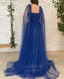 Prom Dress 2025 Blue Sparkly Cape Sleeve Prom Dress 20979-unique elegant Prom Dresses-Blue-US2-vigocouture