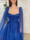 Prom Dress 2025 Blue Sparkly Cape Sleeve Prom Dress 20979-unique elegant Prom Dresses-Blue-US2-vigocouture