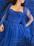 Prom Dress 2025 Blue Sparkly Cape Sleeve Prom Dress 20979-unique elegant Prom Dresses-Blue-US2-vigocouture