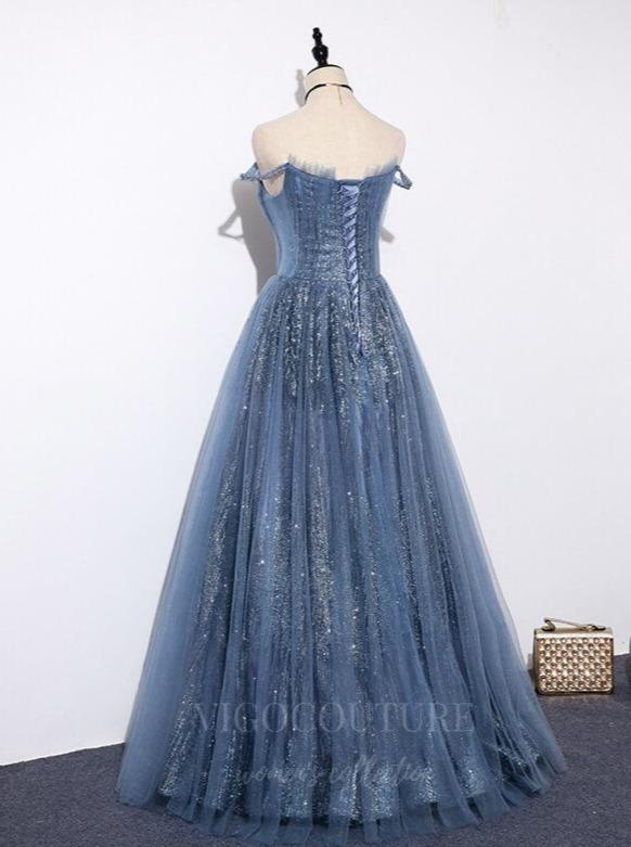 Prom Dress 2025 Blue Sparkly Plunging V-Neck Prom Dress 20637-unique elegant Prom Dresses-Dusty Blue-Custom Size-vigocouture