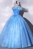 Prom Dress 2025 Blue Sparkly Tulle Off the Shoulder Quinceanera Dress 22328-unique elegant Prom Dresses-Blue-Custom Size-vigocouture