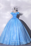 Prom Dress 2025 Blue Sparkly Tulle Off the Shoulder Quinceanera Dress 22328-unique elegant Prom Dresses-Blue-Custom Size-vigocouture