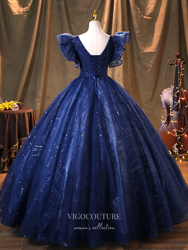 Prom Dress 2025 Blue Sparkly Tulle Quinceanera Dresses Beaded Princess Dresses 21368-unique elegant Prom Dresses-Blue-US2-vigocouture