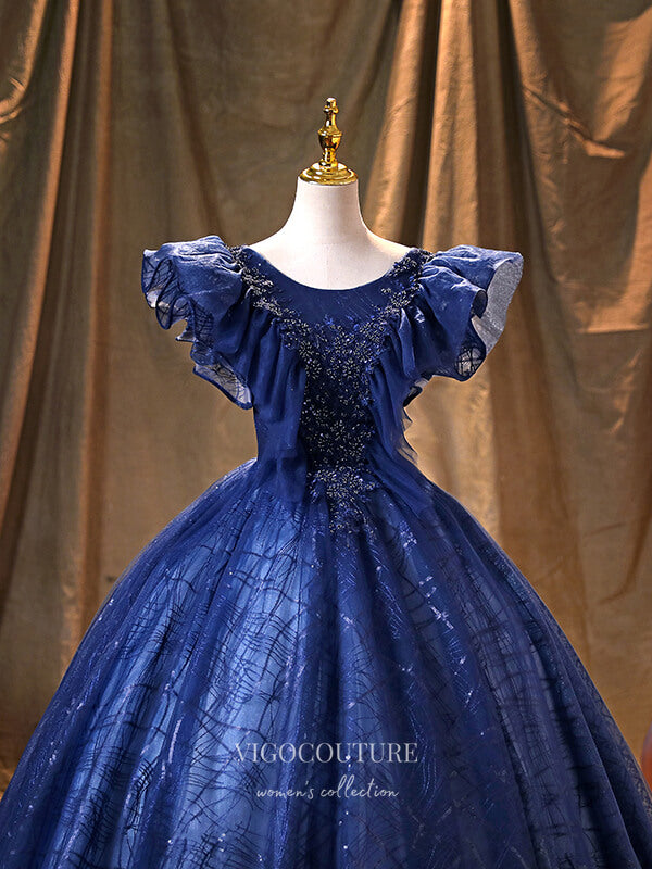 Prom Dress 2025 Blue Sparkly Tulle Quinceanera Dresses Beaded Princess Dresses 21368-unique elegant Prom Dresses-Blue-US2-vigocouture