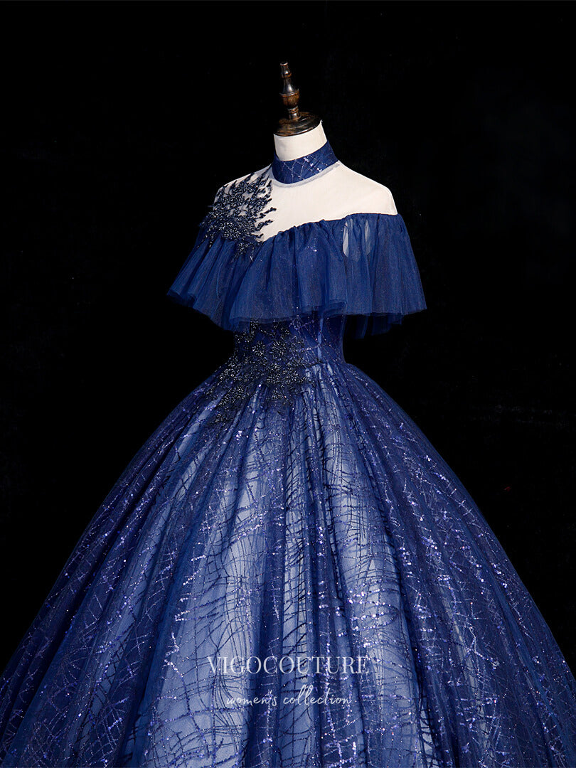 Blue Sparkly Tulle Quinceanera Dresses Lace Applique Princess Dresses vigocouture Blue Sparkly Tulle Quinceanera Dresses Lace Applique Princess Dresses vigocouture