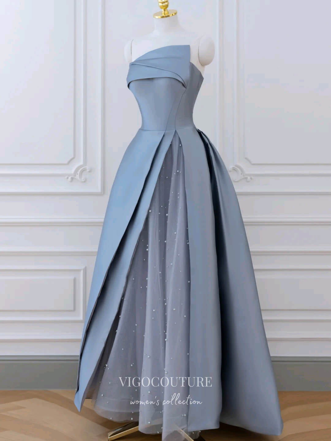 Prom Dress 2025 Blue Strapless Prom Dresses Satin Formal Dresses 21171-unique elegant Prom Dresses-Blue-Custom Size-vigocouture