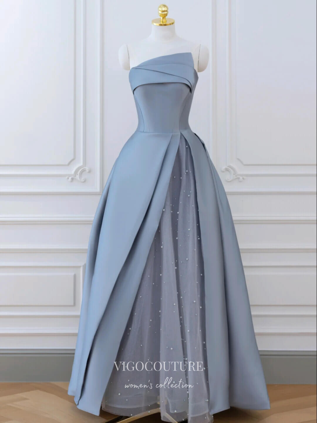 Prom Dress 2025 Blue Strapless Prom Dresses Satin Formal Dresses 21171-unique elegant Prom Dresses-Blue-Custom Size-vigocouture