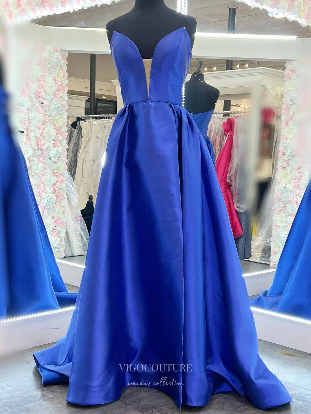 Prom Dress 2025 Blue Strapless Satin Cheap Prom Dresses Sweetheart Neck Formal Gown 24134-unique elegant Prom Dresses-Blue-Custom Size-vigocouture