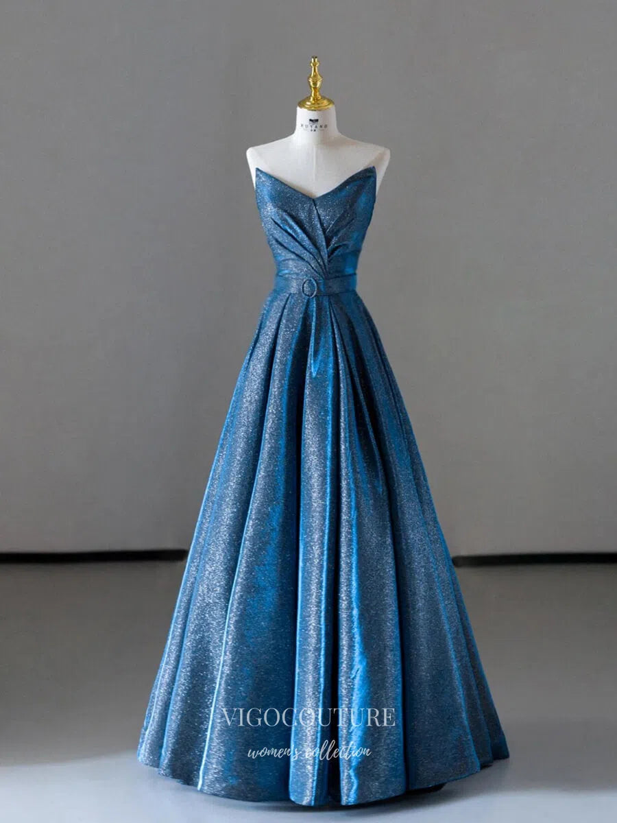 Prom Dress 2025 Blue Strapless Sweetheart Prom Dresses 2025 Shimmering Satin Formal Dress 25059-unique elegant Prom Dresses-Blue-Custom Size-vigocouture