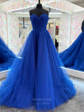 Prom Dress 2025 Blue Strapless Tulle Prom Dresses 2024 Pleated Crossed Bodice 24254-unique elegant Prom Dresses-Blue-Custom Size-vigocouture