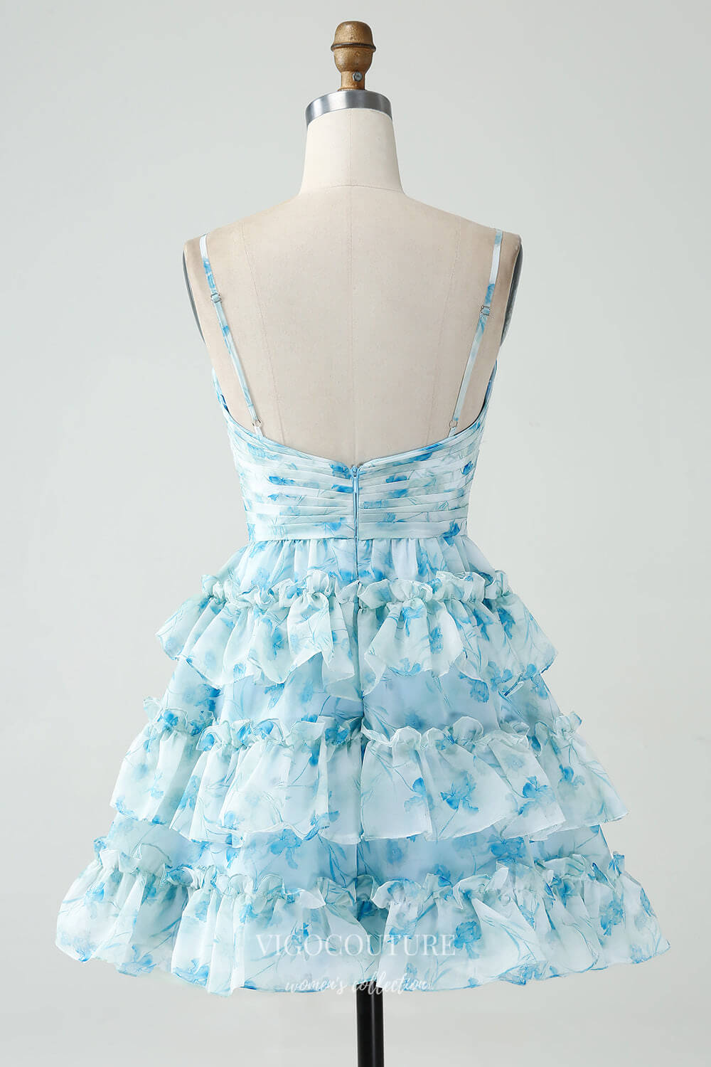 Blue Tiered Floral Print Homecoming Dresses Spaghetti Strap Back to School Dress hc395 Blue / US10 Blue Tiered Floral Print Homecoming Dresses Spaghetti Strap Back to School Dress hc395 Blue / US10