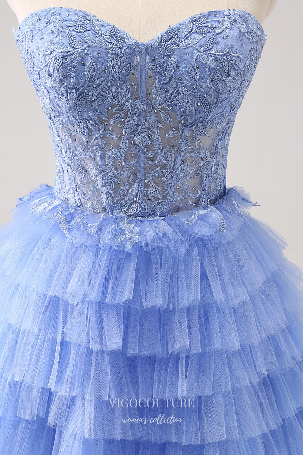 Blue Tiered Strapless Homecoming Dresses Lace Applique Back to School Dress hc367 - Blue / US4 Blue Tiered Strapless Homecoming Dresses Lace Applique Back to School Dress hc367 - Blue / US4