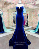 Prom Dress 2025 Blue Velvet Mermaid Prom Dresses Sweetheart Neck Bow-Tie Evening Dress 21983-unique elegant Prom Dresses-Blue-US2-vigocouture