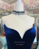 Prom Dress 2025 Blue Velvet Mermaid Prom Dresses Sweetheart Neck Bow-Tie Evening Dress 21983-unique elegant Prom Dresses-Blue-US2-vigocouture