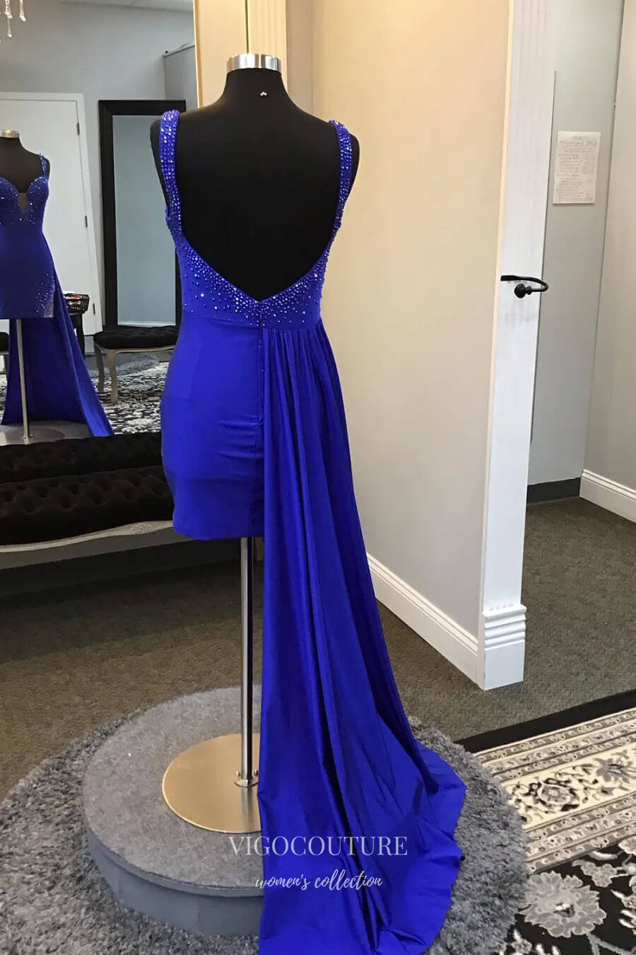 Short Prom Dresses 2025 Blue Watteau Train Satin Homecoming Dresses Beaded Sweetheart Bodycon Dress hc439-Prom Dresses-vigocouture-vigocouture