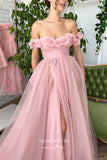 Prom Dress 2025 Blush 3D Flower Prom Dresses Off the Shoulder Formal Dresses 21577-unique elegant Prom Dresses-Blush-US2-vigocouture