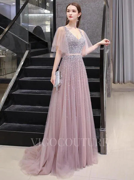 Blush A-line Beaded Prom Dresses 20085 Blush / US14
