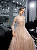 Prom Dress 2025 Blush A-line Prom Dresses Plunging V-neck Beaded Prom Gown 20165-unique elegant Prom Dresses-Blush-US2-vigocouture