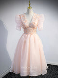 Blush Beaded Homecoming Dresses Floral Short Prom Dresses 21333