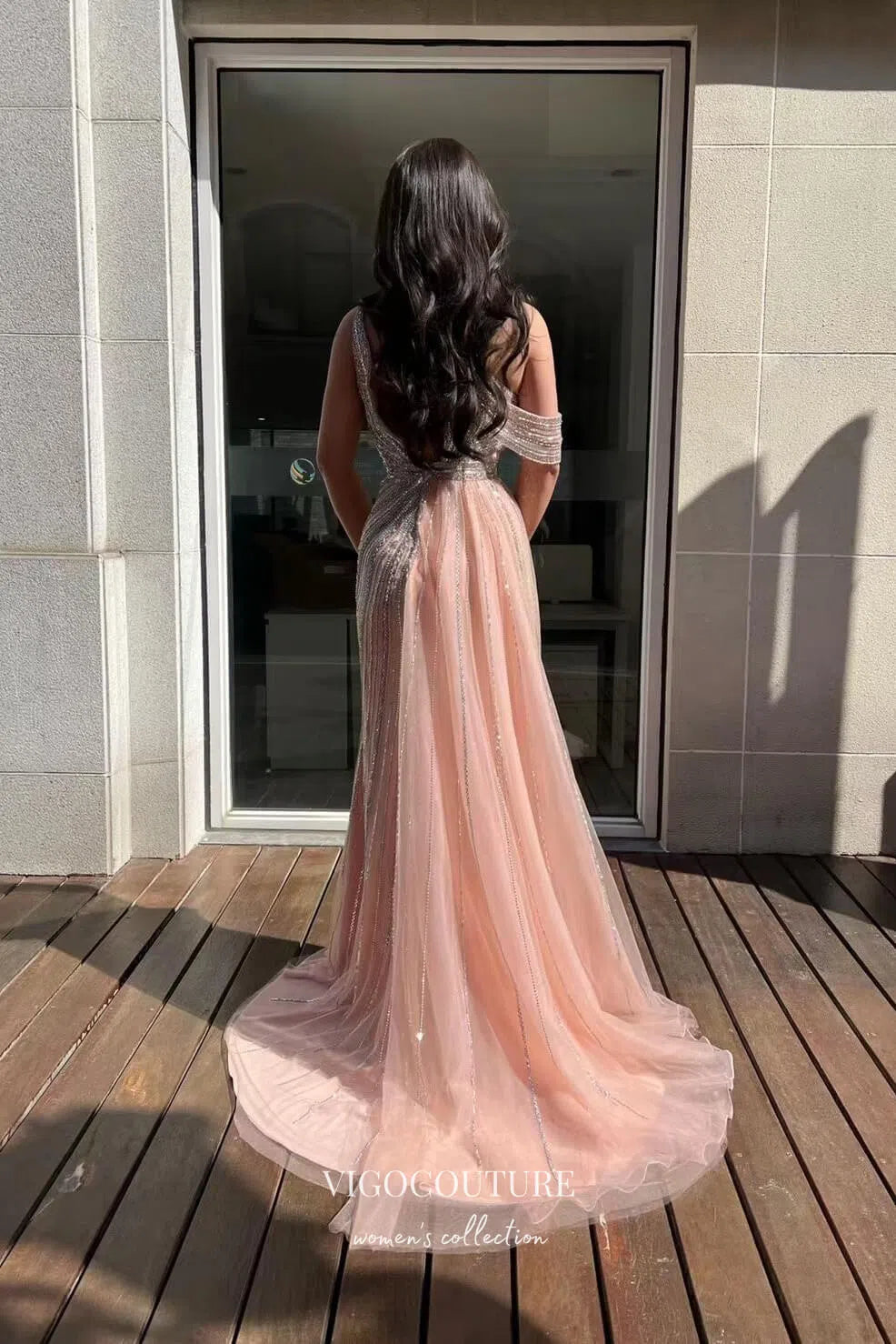 Prom Dress 2025 Blush Beaded Mermaid Prom Dress with One Shoulder 22239-unique elegant Prom Dresses-Blush-US2-vigocouture