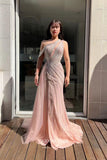 Blush Beaded Mermaid Prom Dress with One Shoulder 22239