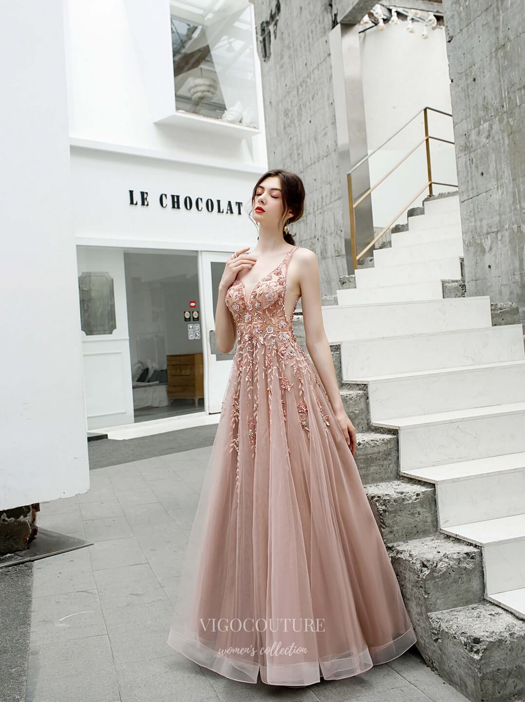 Prom Dress 2025 Blush Beaded Prom Dress 20188-unique elegant Prom Dresses-Blush-US2-vigocouture