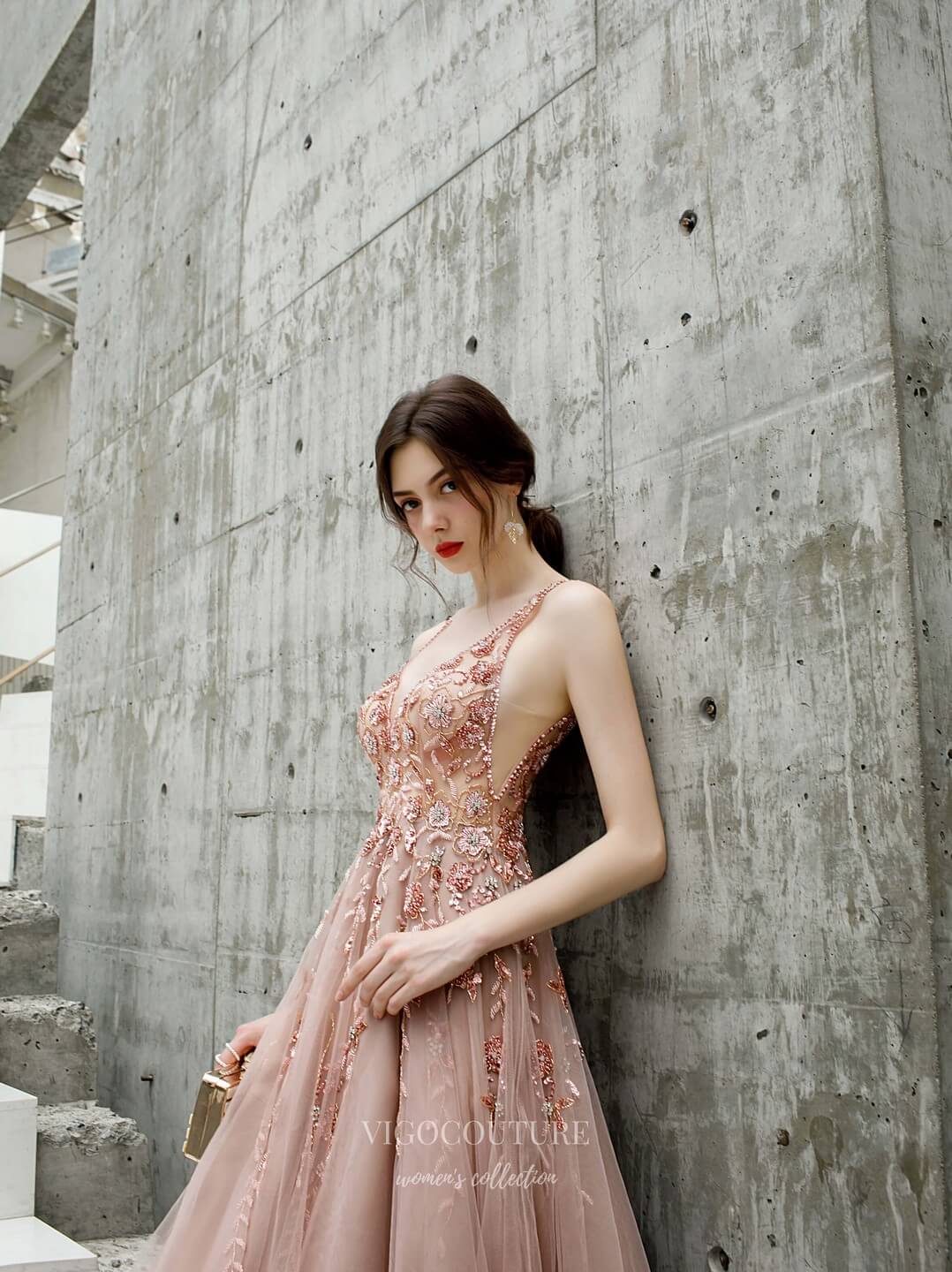 Blush Beaded Prom Dress 20188 vigocouture Blush Beaded Prom Dress 20188 vigocouture