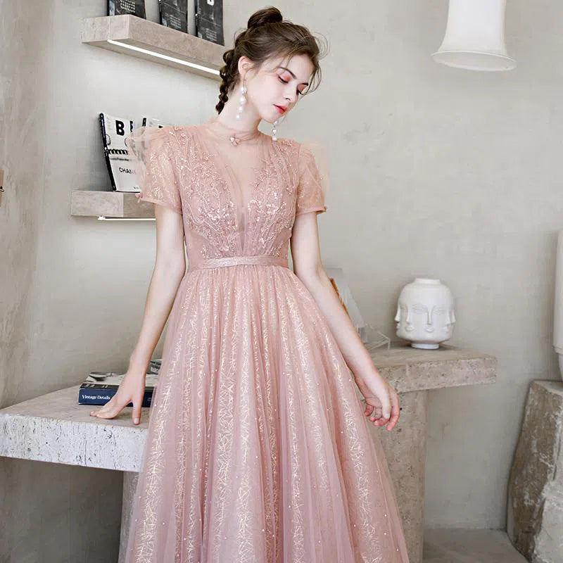 Prom Dress 2025 Blush Beaded Prom Dress 2022 High Neck Prom Gown-unique elegant Prom Dresses-Blush-US2-vigocouture