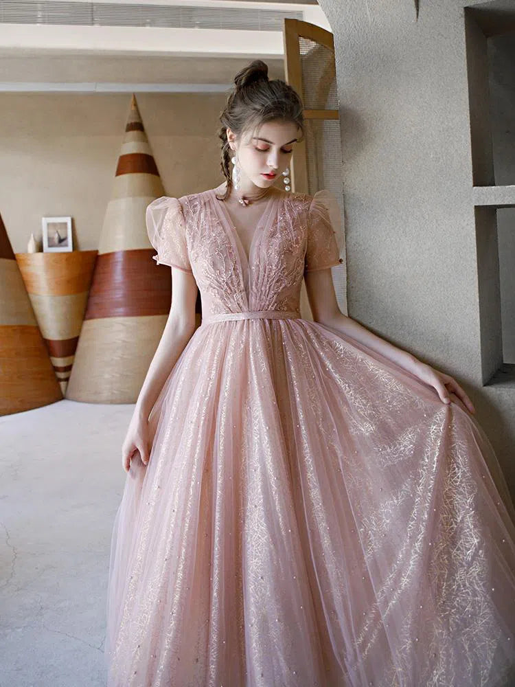 long prom dresses 2022 Long Sequin Prom Dresses Puffy Sleeves Leg Split
