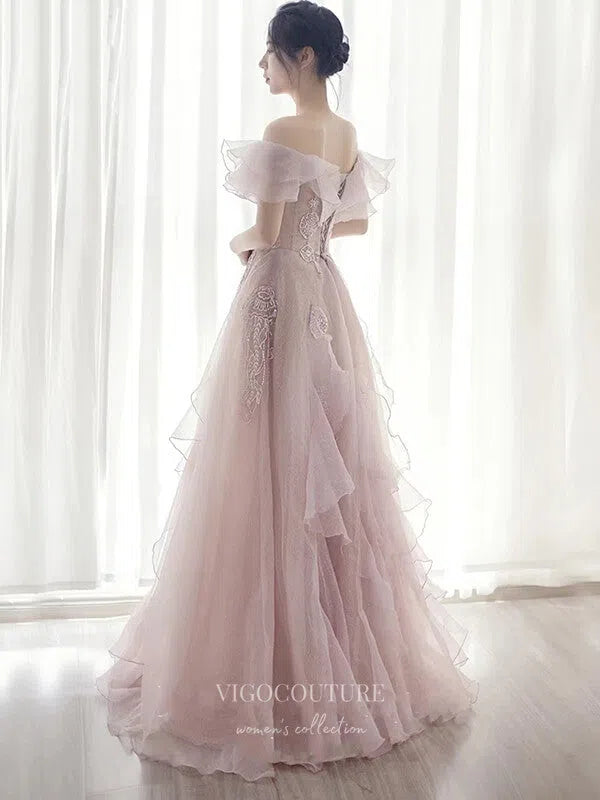 Blush Beaded Prom Dresses Off the Shoulder Evening Dresses 21218 Blush / US14 Blush Beaded Prom Dresses Off the Shoulder Evening Dresses 21218 Blush / US14