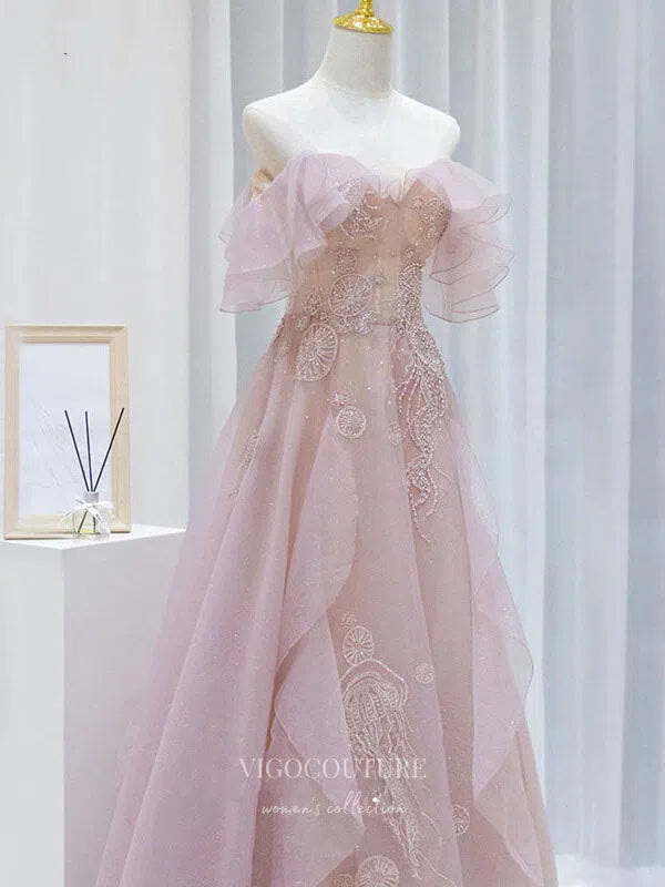 Prom Dress 2025 Blush Beaded Prom Dresses Off the Shoulder Evening Dresses 21218-unique elegant Prom Dresses-Blush-US2-vigocouture