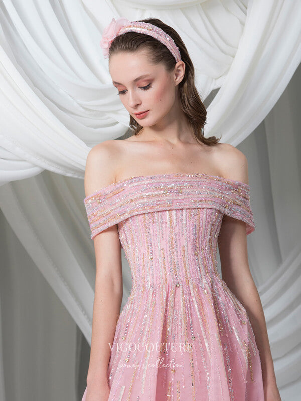 Prom Dress 2025 Blush Beaded Prom Dresses Off the Shoulder Formal Dresses 21507-unique elegant Prom Dresses-Blush-US2-vigocouture