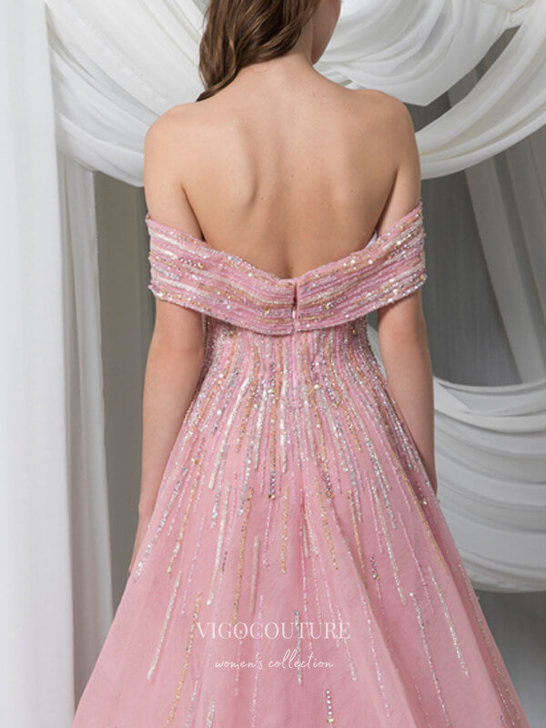 Prom Dress 2025 Blush Beaded Prom Dresses Off the Shoulder Formal Dresses 21507-unique elegant Prom Dresses-Blush-US2-vigocouture