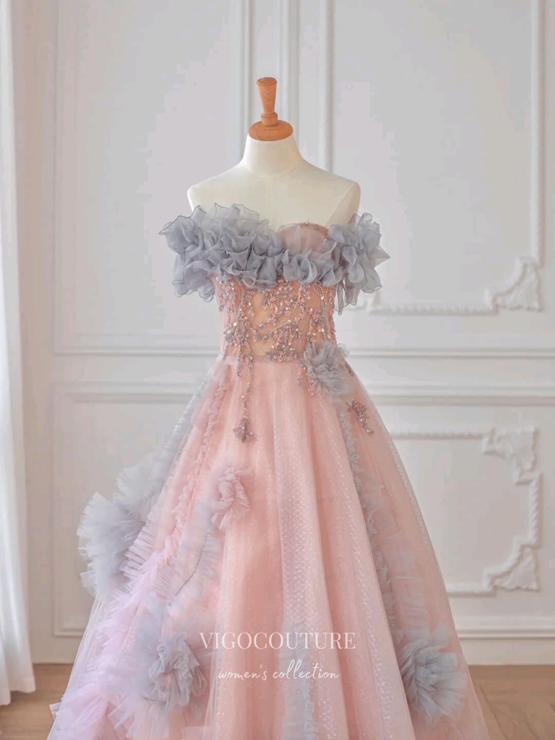 Prom Dress 2025 Blush Beaded Prom Dresses Strapless Formal Dresses 21159-unique elegant Prom Dresses-Blush-Custom Size-vigocouture