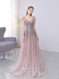 Prom Dress 2025 Blush Beaded Prom Dresses V-Neck Formal Dresses 21506-unique elegant Prom Dresses-Blush-US2-vigocouture